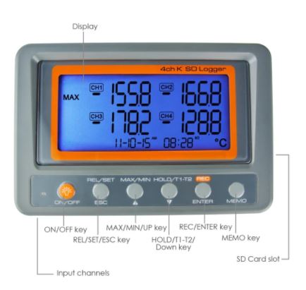 4-Channel K-Type Thermocouple Data Logger, SD Card, No Software
